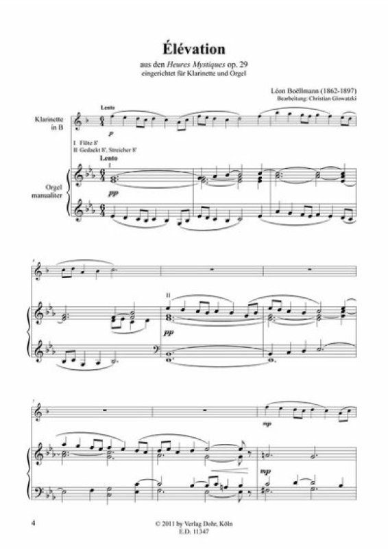 Elevation von Leon Boellman für B-Klarinette und Orgel
